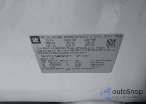 2011 Cadillac Srx Performance Collection from USA, damaged, VIN 3GYFNBEY4BS529818